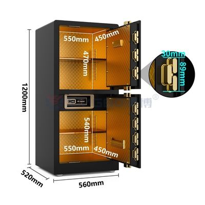 H1200mm هشدارهای دوگانه صندوق امن دو درب خانه صندوق امن بیومتریک سیاه